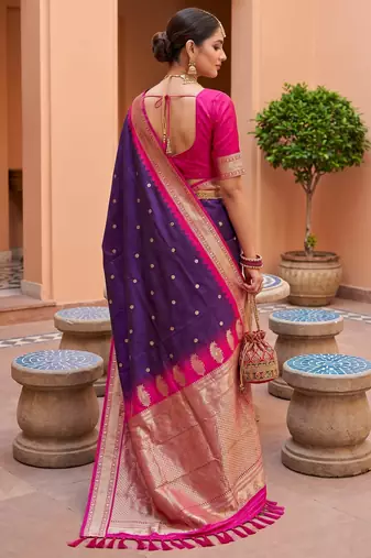 Violet soft silk blend saree with zari weaving meenakari design