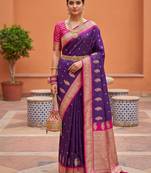 Purple soft silk blend saree with zari weaving minakari design
