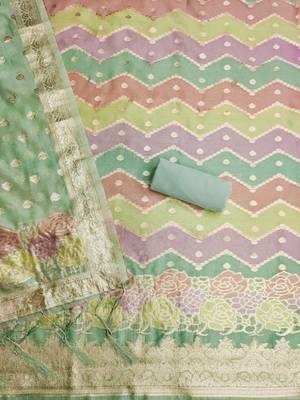 Green organza banarasi jacquard dress material suit 2