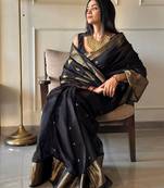 Black color art silk blend sarees with blouse