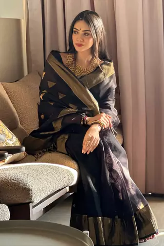 Black color art silk blend sarees with blouse