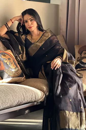 Black color art silk blend sarees with blouse