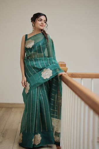 Green color art silk blend sarees with blouse