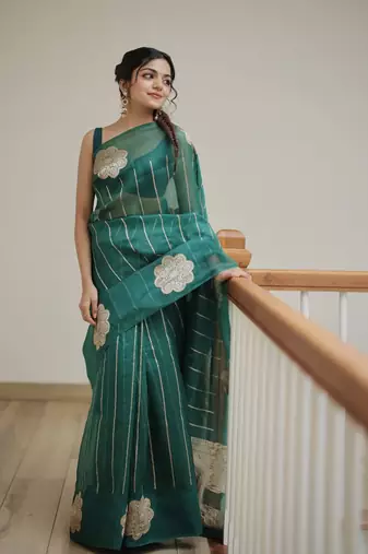 Green color art silk blend sarees with blouse