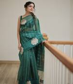 Green color art silk blend sarees with blouse