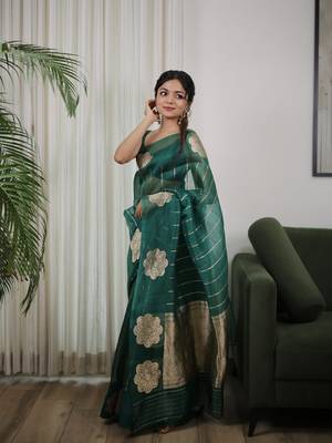 Green color art silk blend sarees with blouse 3