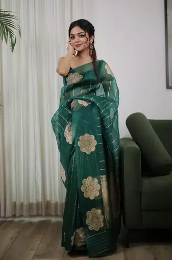 Green color art silk blend sarees with blouse