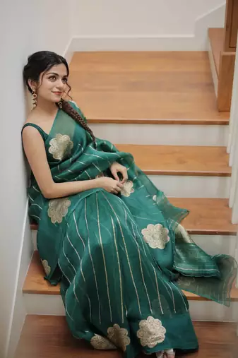 Green color art silk blend sarees with blouse