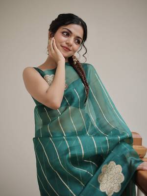 Green color art silk blend sarees with blouse 6