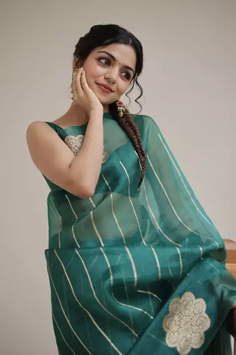 Green color art silk blend sarees with blouse
