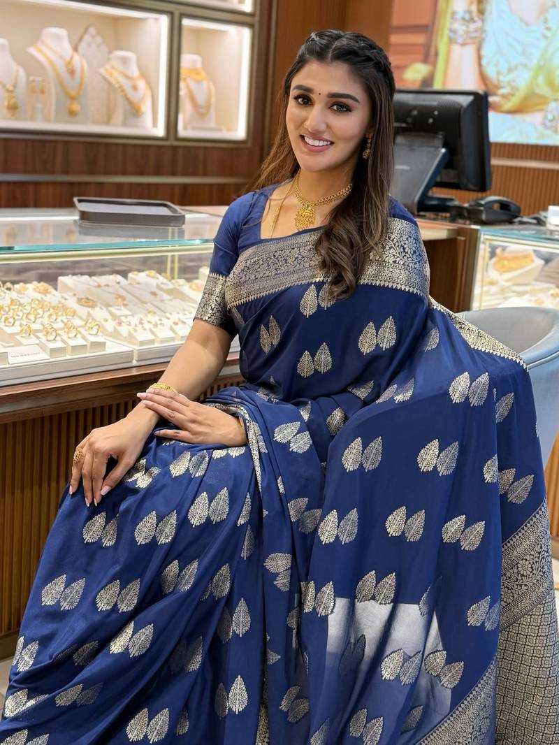 Blue color art silk blend sarees with blouse