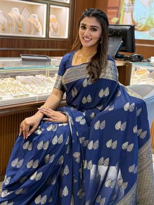 Blue color art silk blend sarees with blouse 1