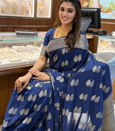 Blue color art silk blend sarees with blouse