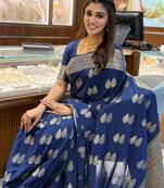 Blue color art silk blend sarees with blouse