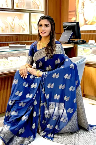 Blue color art silk blend sarees with blouse