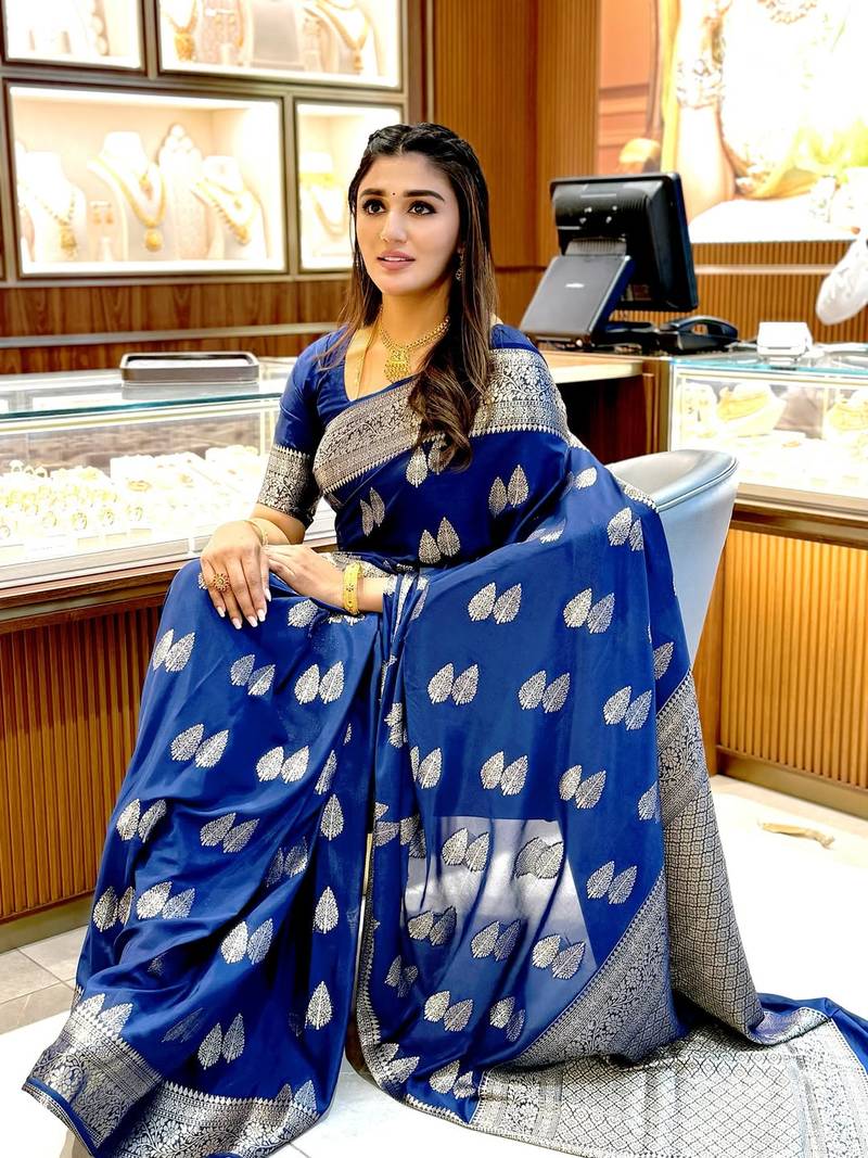 Blue color art silk blend sarees with blouse
