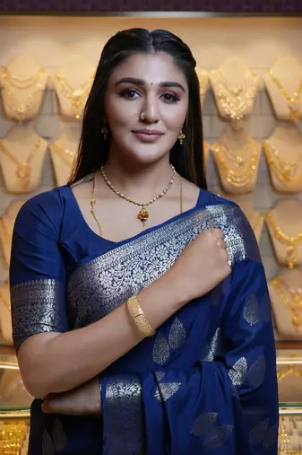 Blue color art silk blend sarees with blouse