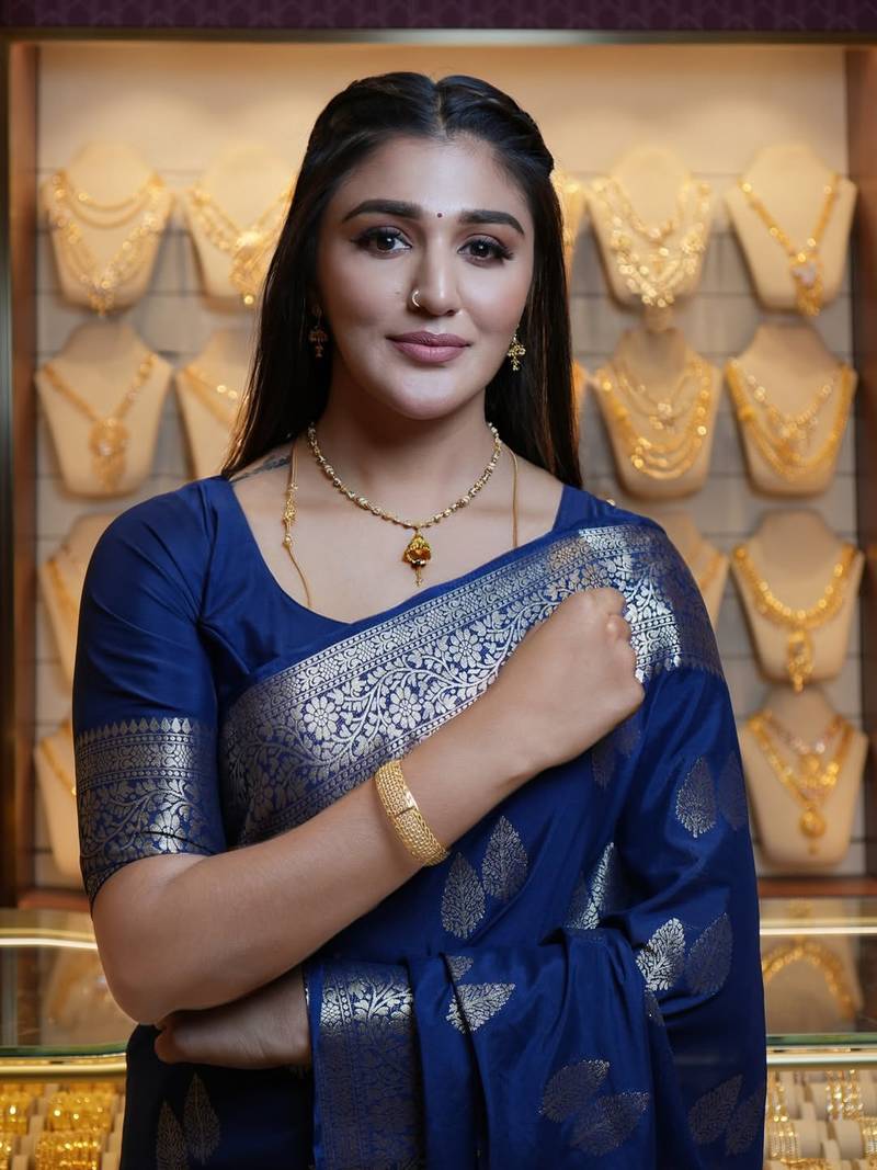 Blue color art silk blend sarees with blouse