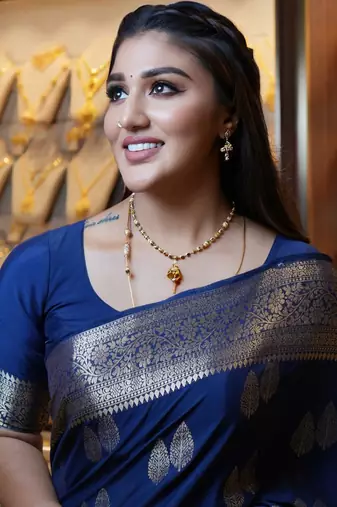 Blue color art silk blend sarees with blouse