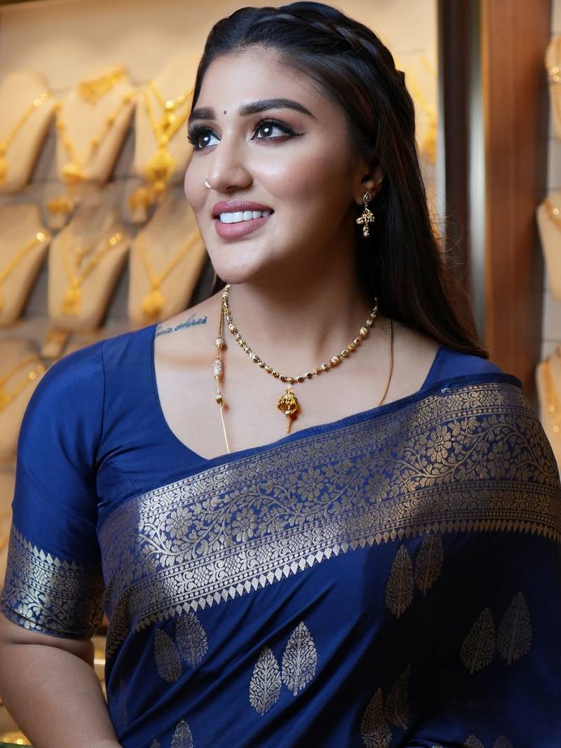 Blue color art silk blend sarees with blouse