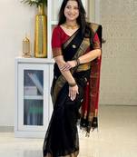 Black Red color Cotton silk blend sarees with blouse