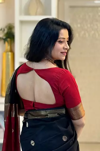 Black Red color Cotton silk blend sarees with blouse
