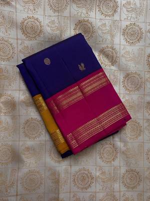 Blue Pink color art silk blend sarees with blouse 3