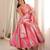 Pink tebi organza mirror lace gown set with dupatta