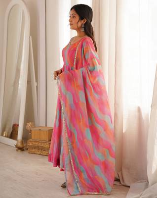 Pink tebi organza mirror lace gown set with dupatta 3