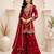 Red faux georgette embroidered sharara suit set with dupatta