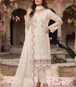 Cream heavy chiffon embroidered suit with hand moti & khatli work