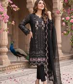 Black heavy chiffon embroidered suit with hand moti & khatli work