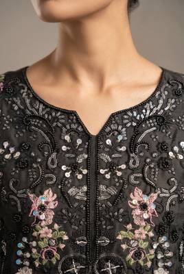 Black heavy chiffon embroidered suit with hand moti & khatli work 3