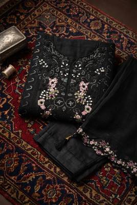 Black heavy chiffon embroidered suit with hand moti & khatli work 4