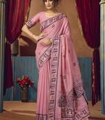 Baby pink  modal worli work with pumpum casual wear saree