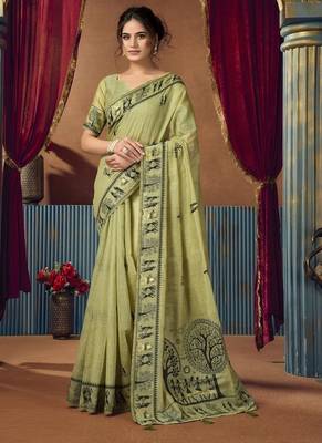 Olive modal worli work with pumpum casual wear saree 1