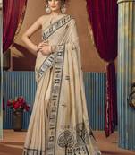 Beige modal worli work with pumpum casual wear saree