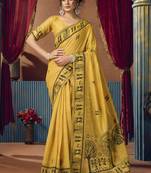 Yellow modal worli work with pumpum casual wear saree