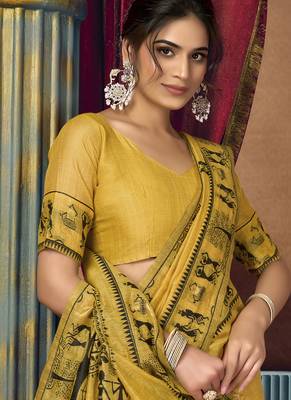 Yellow modal worli work with pumpum casual wear saree 2