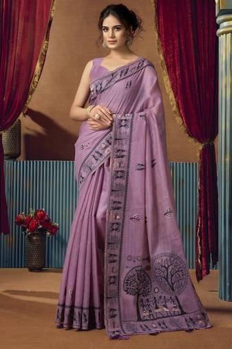 Lavender  modal worli work with pumpum casual wear saree