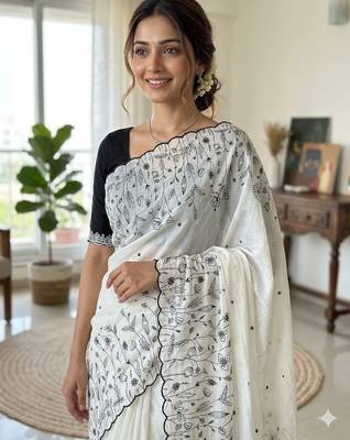 White star georgette embroidered saree with un-stitched blouse 3