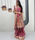 Pink color art silk jacquard latkan work pre stitched ready to wear saree with un-stitched blouse