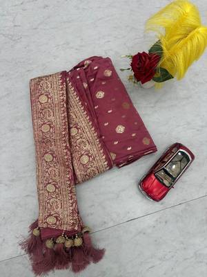Pink art silk jacquard latkan work pre stitched ready to wear saree with un-stitched blouse 6