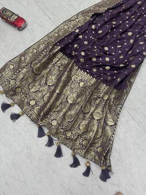 Blue art silk jacquard latkan work pre stitched ready to wear saree with un-stitched blouse 5