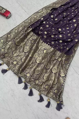 Blue color art silk jacquard latkan work pre stitched ready to wear saree with un-stitched blouse