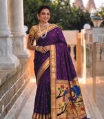 Purple faux banarasi silk saree with paithani rich weaved pallu and blouse