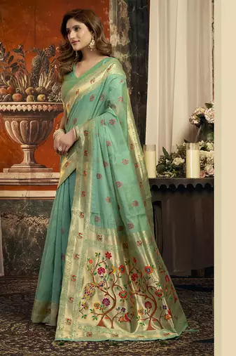Turquoise super kota zari boder festival wear saree