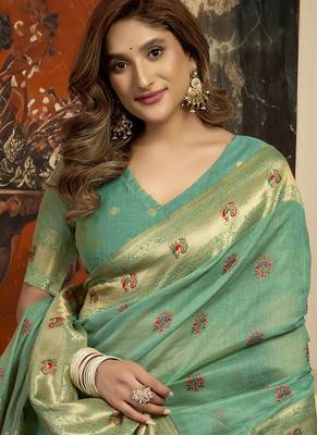 Turquoise super kota zari boder festival wear saree 3