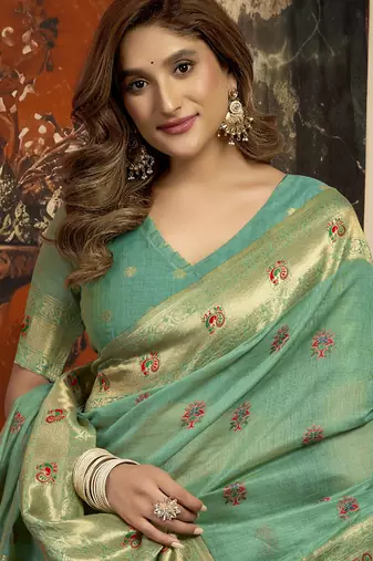 Turquoise super kota zari boder festival wear saree