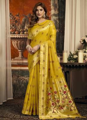 Golden super kota zari boder festival wear saree 1